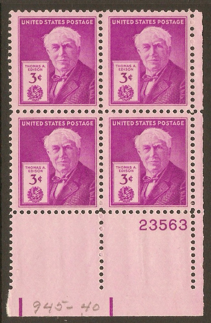 United States 1947 3c Thomas A. Edison Commemoration. SG942.