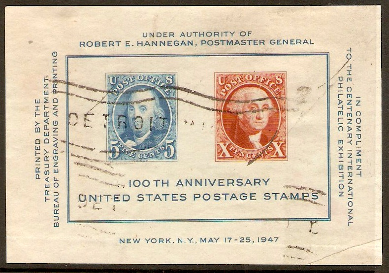 United States 1947 Postage Stamp Centenary sheet. SGMS945.