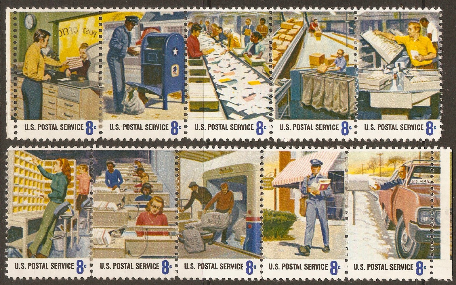 United States 1973 Postal Service set. SG1490-SG1499.