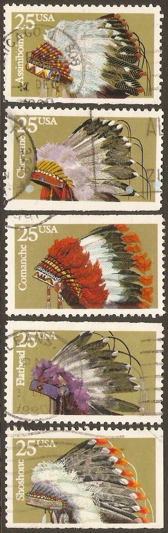 United States 1990 Indian Headdresses Set. SG2535-SG2539.