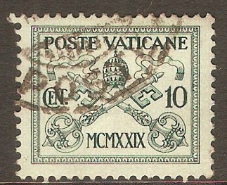 Vatican City 1929 10c Grey-green on green. SG2 - Click Image to Close