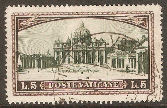 Vatican City 1933 5l Green and sepia. SG32.