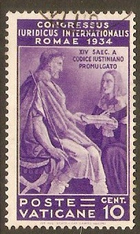 Vatican City 1935 10c Violet Raphael Frescoes series. SG42.
