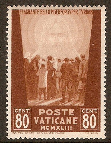 Vatican City 1942 80c Chestnut-brown - POW Fund series. SG86.