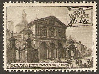 Vatican City 1949 16l Olive-grey. SG144A.