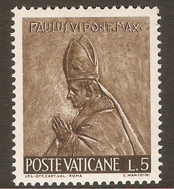 Vatican City 1966 5l. Bistre-brown. SG467.