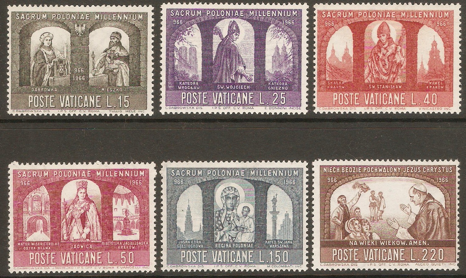 Vatican City 1966 Poland Millenium set. SG477-SG482.