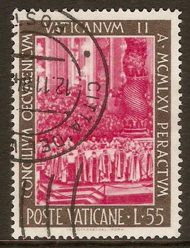 Vatican City 1966 55l Magenta and blackish brown. SG485.