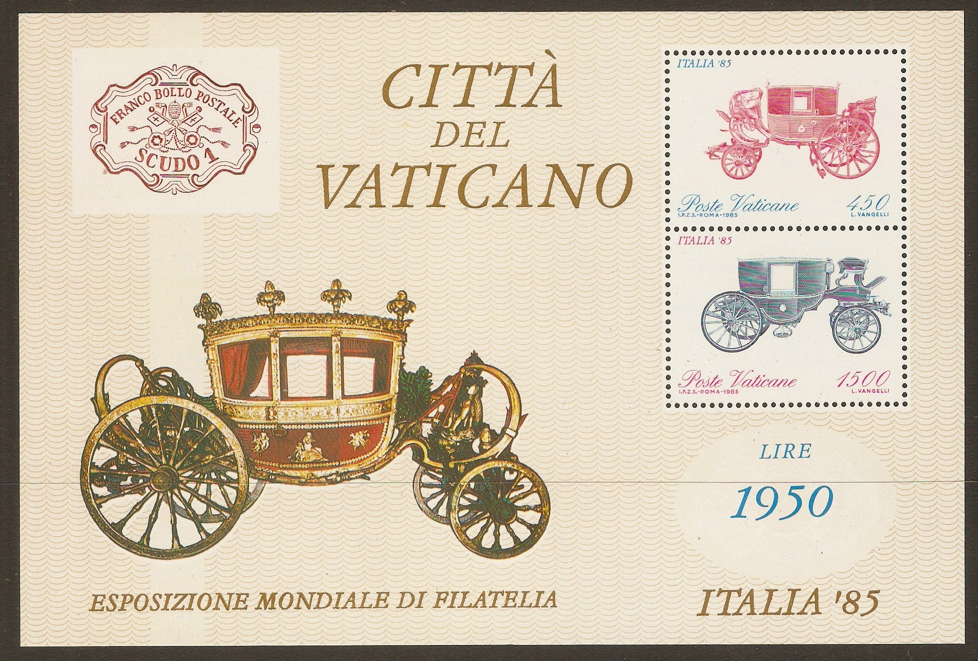 Vatican City 1985 Italia '85 sheet. SGMS845.