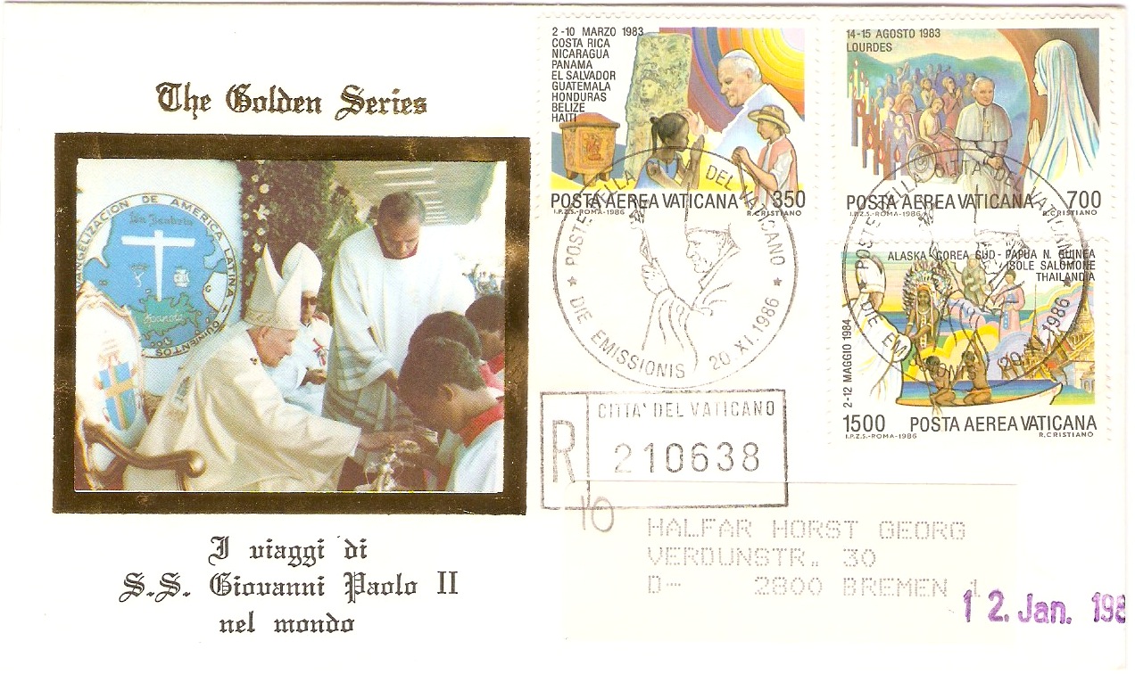 Vatican City 1986 Papal Travels Souvenir Cover