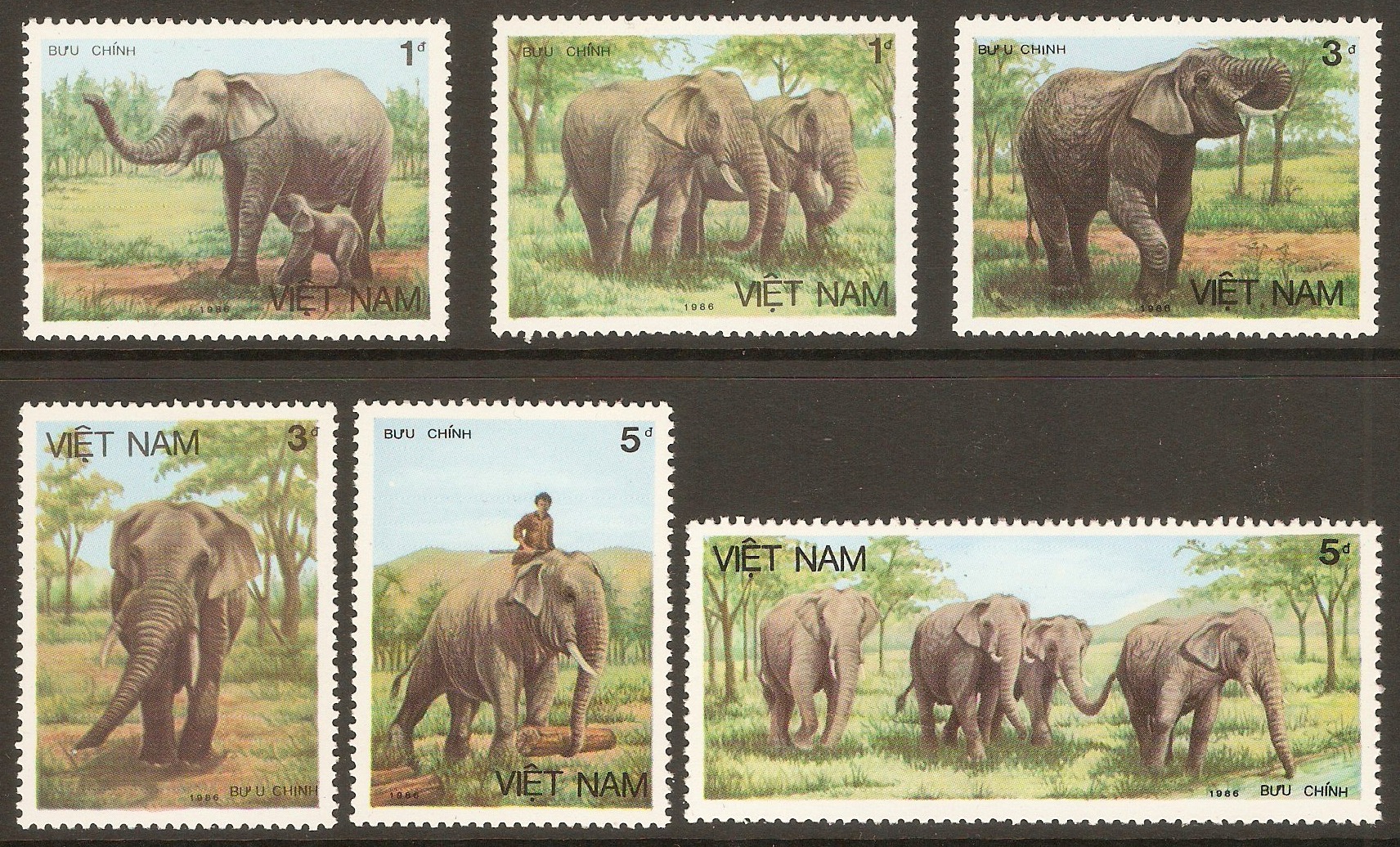 Vietnam 1986 Elephants set. SG1043-SG1048.