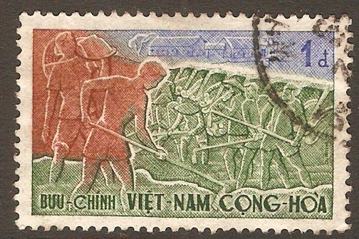 South Vietnam 1959 1p Brown, green and blue. SGS95.