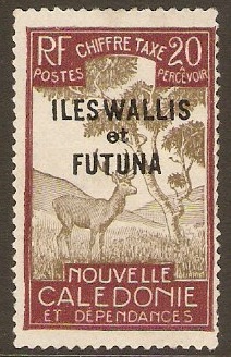 Wallis and Futuna 1930 20c Brown and maroon-Postage Due. SGD90.