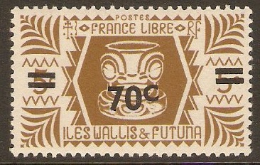 Wallis and Futuna 1945 70c on 5c Olive-brown. SG143.