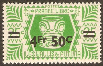 Wallis and Futuna 1945 4f.50 on 25c Emerald-green. SG147.