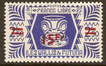 Wallis and Futuna 1945 15f on 2f.50 Ultramarine. SG148.