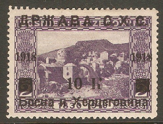 Yugoslavia 1918 10k on 2h Violet. SG16.