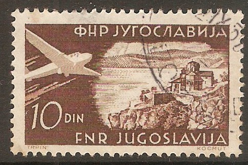 Yugoslavia 1951 10d Brown - Air series. SG679.