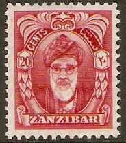Zanzibar 1952 20c Carmine-red. SG342.