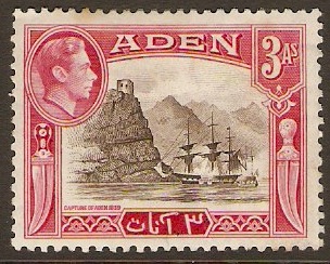 Aden 1939 3a Sepia and carmine. SG22.