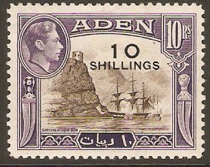 Aden 1951 10s on 10r Sepia and violet. SG46.