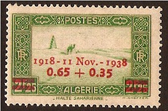Algeria 1938 65c.+35c. On 2f.25 Emerald Green. SG153.