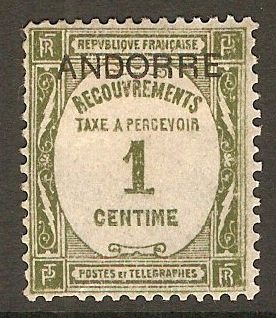 Andorra 1931 1c Grey-olive - Postage Due. SGFD32.