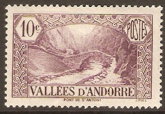 Andorra 1932 10c Reddish lilac. SGF28.