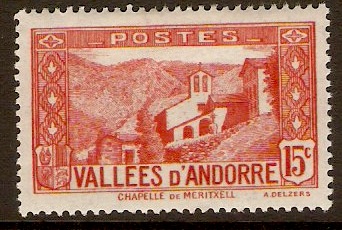 Andorra 1932 15c Vermilion. SGF29.