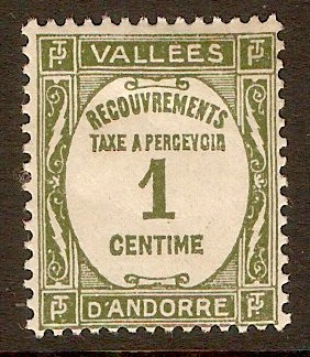 Andorra 1935 1c Grey-olive - Postage Due. SGFD82.