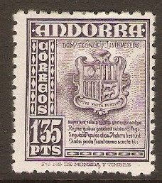 Andorra 1948 1p.35 Deep violet. SG51.