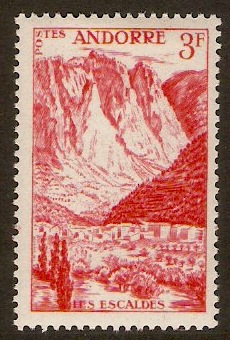 Andorra 1955 3f Bright scarlet. SGF146.