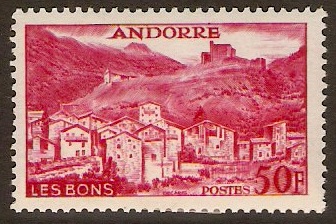Andorra 1955 50f Carmine. SGF159.