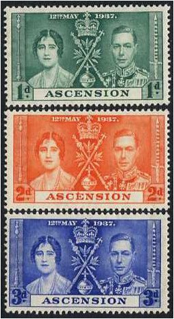 Ascension 1937 Coronation Stamp Set. SG35-SG37.
