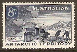 Australian Antarctic 1959 8d on 7d Black and indigo. SG3.