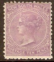 New South Wales 1867 10d Lilac. SG205.