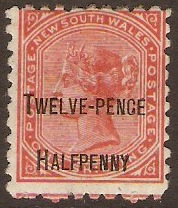 New South Wales 1891 12d on 1s Red. SG268.
