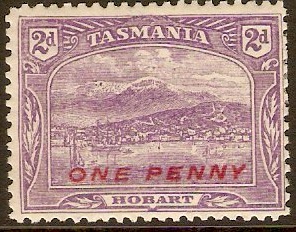 Tasmania 1912 1d on 2d Bright violet. SG260a.