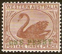 Western Australia 1893 1d on 3d Cinnamon. SG108.