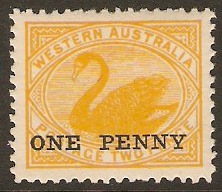 Western Australia 1912 1d on 2d Yellow. SG172.