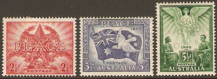 Australia 1946 Victory. Inscr PEACE 1945. SG213-SG215.