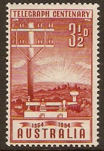 Australia 1954 3d Telegraph Centenary Stamp. SG275.