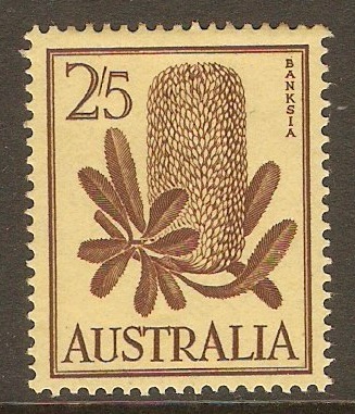 Australia 1959 2s.5d Brown on yellow - Banksia. SG325.