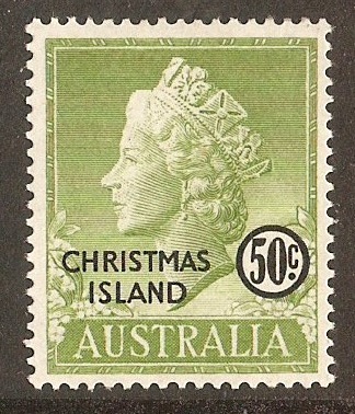 Christmas Island 1958 50c Yellow-green. SG9.
