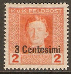 Issue for Italy 1918 3c on 2h Orange. SG2.