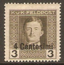 Issue for Italy 1918 4c on 3h Grey. SG3.