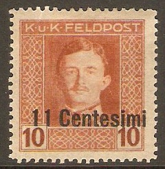Issue for Italy 1918 11c on 10h Orange-brown. SG6.