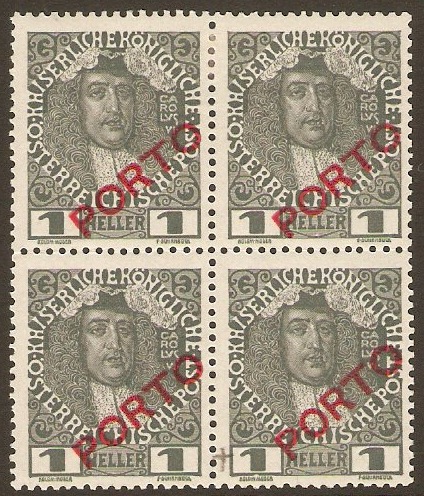 Austria 1916 1h Black Postage Due Stamp. SGD284.