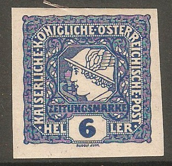 Austria 1916 6h Blue Newspaper Imperf. Series. SGN268.
