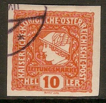 Austria 1916 10h Orange Newspaper Imperf. Series. SGN269.